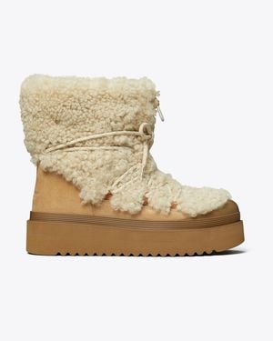 Tory Burch Mellow Shearling Lace-Up Boot - Natural