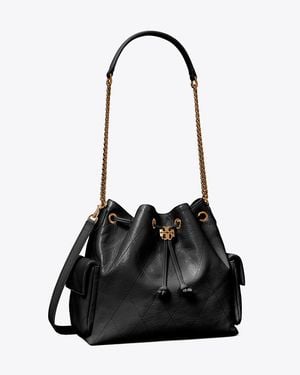 Tory Burch Charlie Quilted Drawstring Shoulder Bag, One Size - Black
