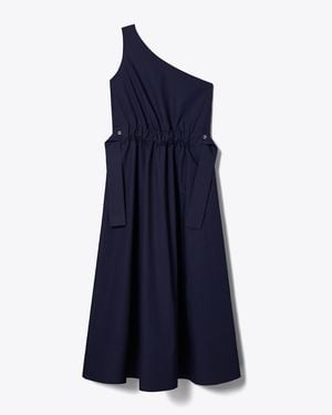 Tory Burch One-Shoulder Belted Cotton Dress - Blue