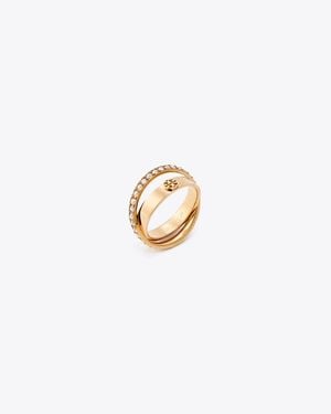 Tory Burch Icon Pavé Double Ring - White