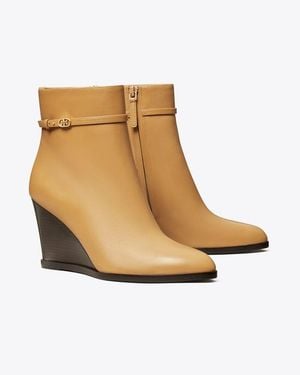 Tory Burch Double T Buckle Wedge Boot - Brown