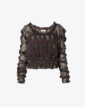 Tory Burch Ruched Velvet Top - Black
