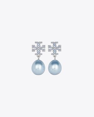Tory Burch Moondance Pearl And Pavé Drop Earring - Blue