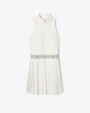Tory Burch Quarter-Zip Pleated Tennis Dress - White