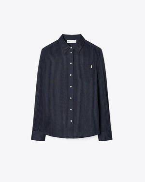 Tory Burch Organdy Pinstripe Voile Shirt - Blue