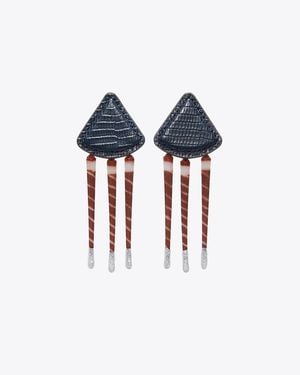 Tory Burch Leather Tiger Earrings - Blue