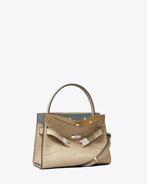 Tory Burch Petite Lee Radziwill Croc-Embossed Double Bag - Natural