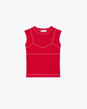 Tory Burch Cotton And Nylon Mesh Top - Red