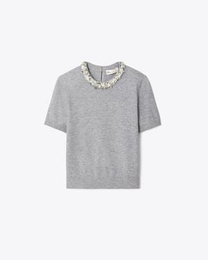 Tory Burch Wool And Sequin Short-Sleeved Jumper - Grey