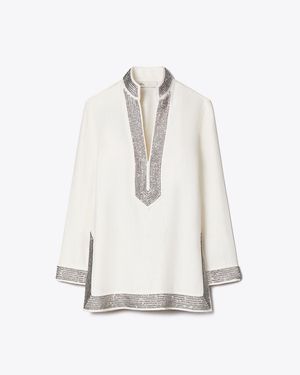 Tory Burch Embellished Linen Tunic - White