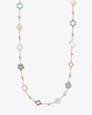 Tory Burch Long Forget Me Not Pavé Necklace - Metallic
