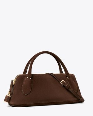 Tory Burch Lock Suede Top Handle Bag - Brown