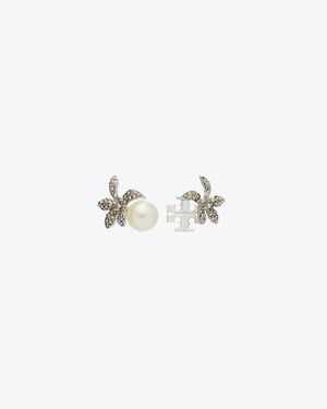 Tory Burch Moondance Pearl And Flower Stud Earrings - White