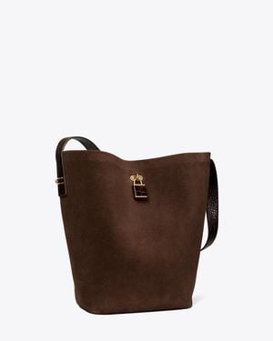 Tory Burch Lock Suede Slim Bucket Bag - Brown