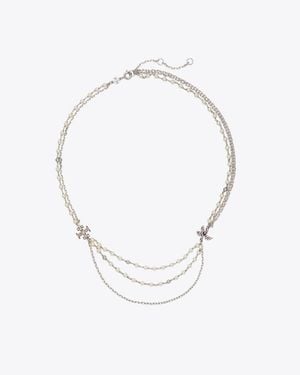 Tory Burch Moondance Multi Strand Pearl Necklace - Metallic