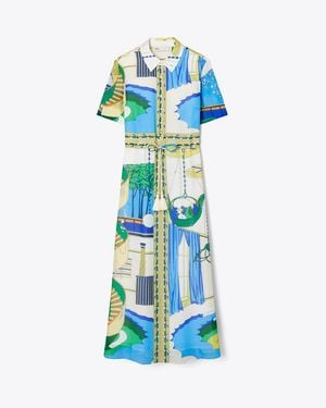 Tory Burch Silk Cotton Voile Shirtdress - Blue