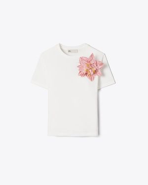Tory Burch Embellished Cotton T-Shirt - White
