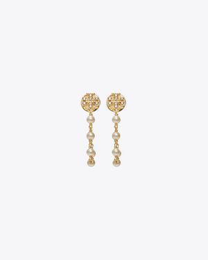 Tory Burch Moondance Pearl And Chain Earrings - Metallic