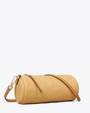Tory Burch T Monogram Pebbled Cylinder Bag - Natural