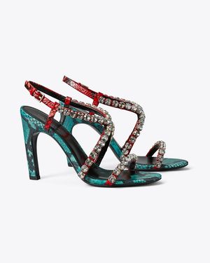Tory Burch Crystal Strappy Heeled Sandal - White
