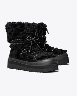 Tory Burch Mellow Shearling Lace-Up Boot - Black