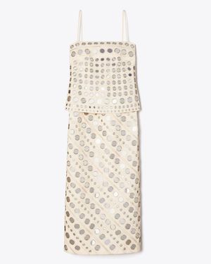 Tory Burch Mirror Embellished Cotton Dress - Natural