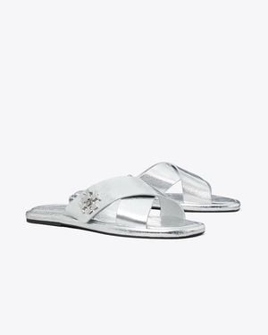 Tory Burch Turnlock Cross-Band Slide - White