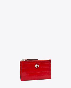 Tory Burch Kira Croc-Embossed Zip Card Case - Red