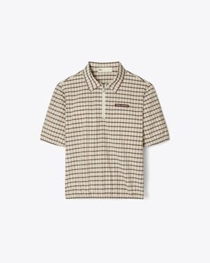 Tory Burch Half-Zip Yarn-Dye Polo - Natural