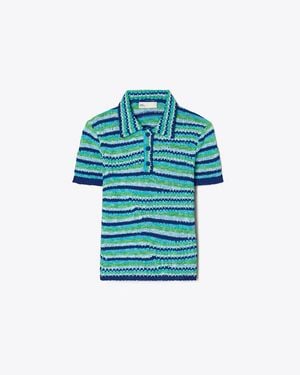 Tory Burch Striped Cotton Polo - Blue