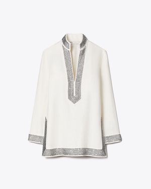Tory Burch Embellished Linen Tunic - White