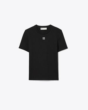 Tory Burch Cotton Ribbed T-Shirt - Black