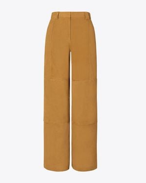 Tory Burch Relaxed-Fit Suede Pant - Natural