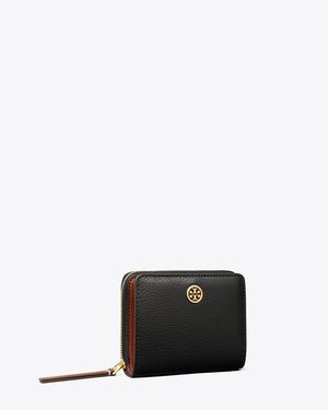 Tory Burch Robinson Pebbled Bi-Fold Wallet - Black