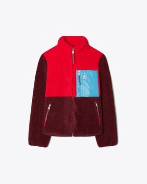 Tory Sport Tory Burch Colorblock Fleece Jacket - Red