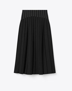 Tory Burch Wool Twill Pleated Skirt - Black
