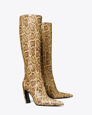 Tory Burch Tall Snake-Embossed Leather Boot - Brown