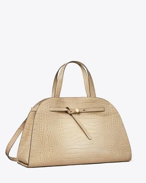 Tory Burch Romy Croc-Embossed Bauletto - Natural