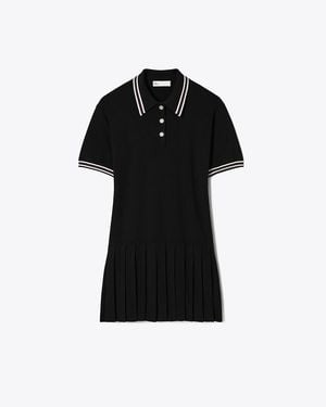 Tory Burch Wool Pleated Polo Dress - Black