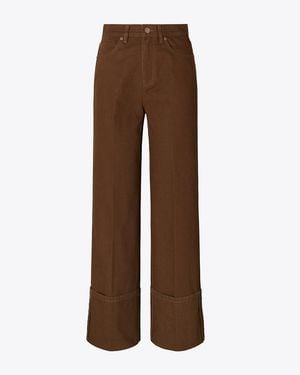 Tory Burch Cuffed Straight Leg Jean - Brown