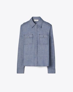 Tory Burch Cotton Camp Shirt - Blue