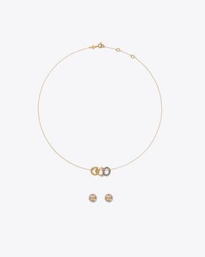 Tory Burch Icon Pavé Necklace And Earring Set, One Size - White