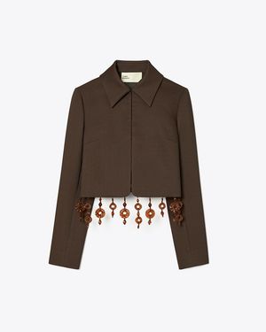 Tory Burch Cropped Crepe Jacket - Brown