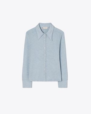 Tory Burch Silk Polo Cardigan - Blue
