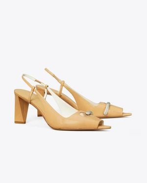 Tory Burch Pierced Peep-Toe Slingback - Metallic