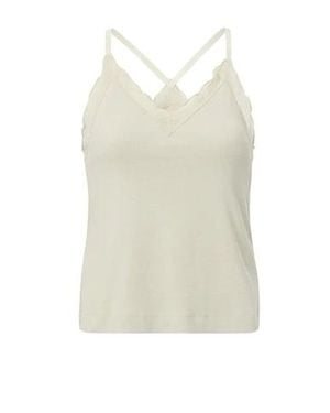 Yaya Singlet With Woven Details, V-Neck, Ruffles And Cross Straps, Moonstruck - White