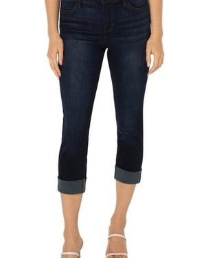 Liverpool Jeans Company Dark Destiny Charlie Crop With Wide Rolled Cuff Skinny Jeans - Blue