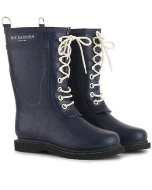 Ilse Jacobsen Medium Length Rubber Lace Up Wellington Boots Black RUB15 001