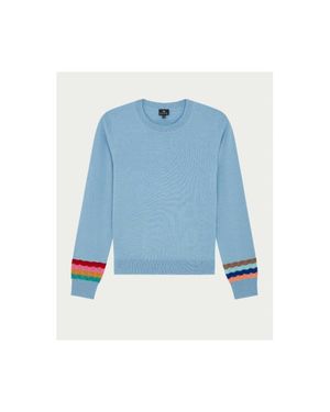 Paul Smith Multi Color Sleeve Detail Crew Neck Sweater Col: 79 - Blue