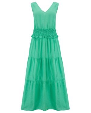 120% Lino Sleeveless Tiered Dress - Green